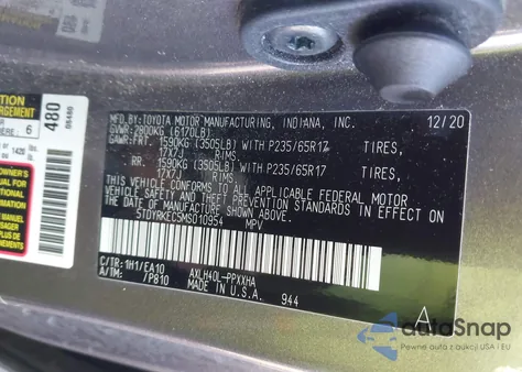 2021 Toyota Sienna Xle z USA, uszkodzony, nr VIN 5TDYRKEC5MS010954